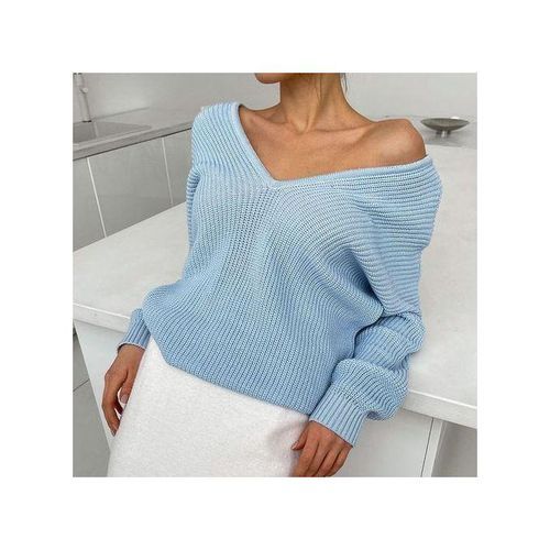 Womens Sweater Knitted V Neck Knit Pullover Long Sleeve Warm Women Sweaters