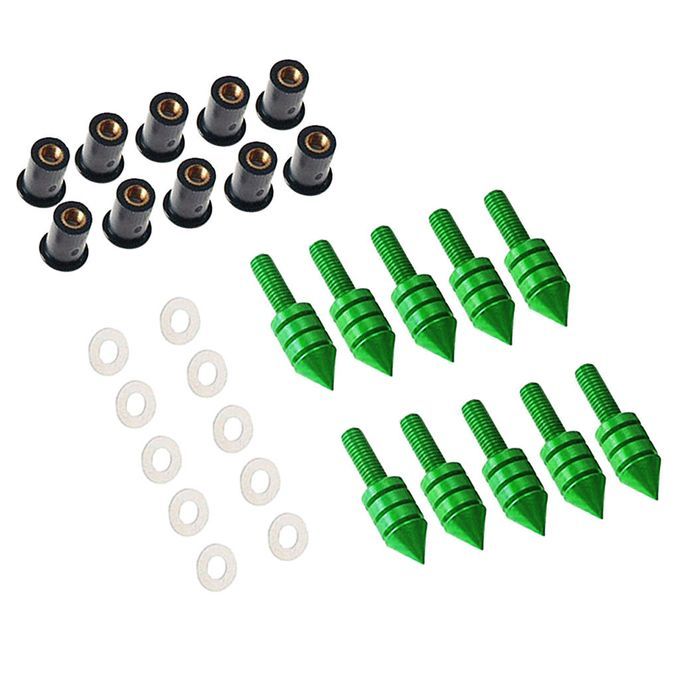 10 X Motorbike Windshield Windscreen Spike Bolt Kit Well Nut / Green