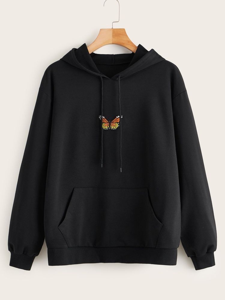 Black Hoodie With Butterfly Print