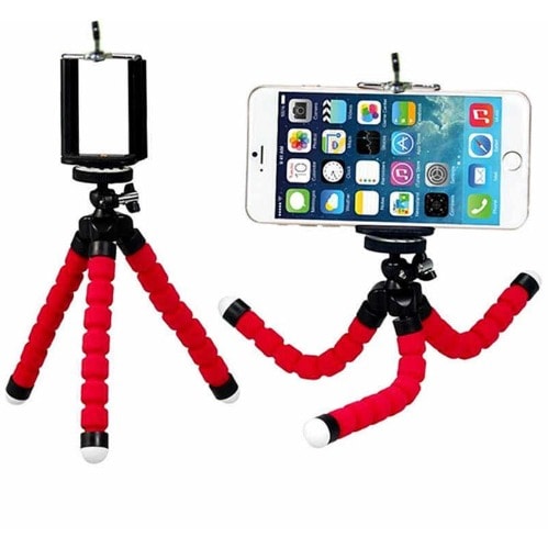 Flexible Sponge Octopus Tripod Stand + FREE Phone Holder Clip - Red