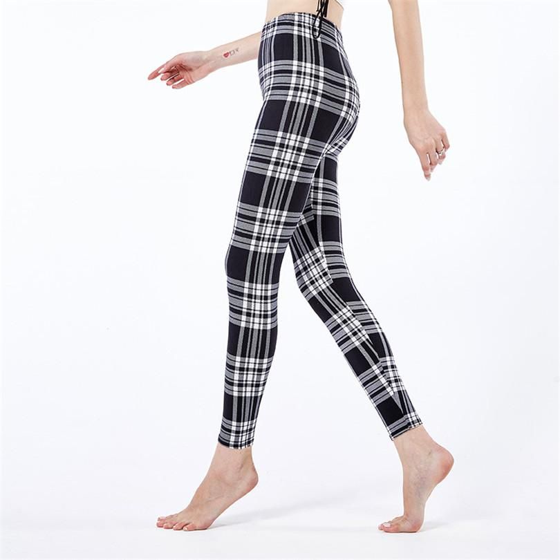 High waist yoga mesh for women Breathable checkered training clothing Elastic trousers from Realce-Black White Plaid