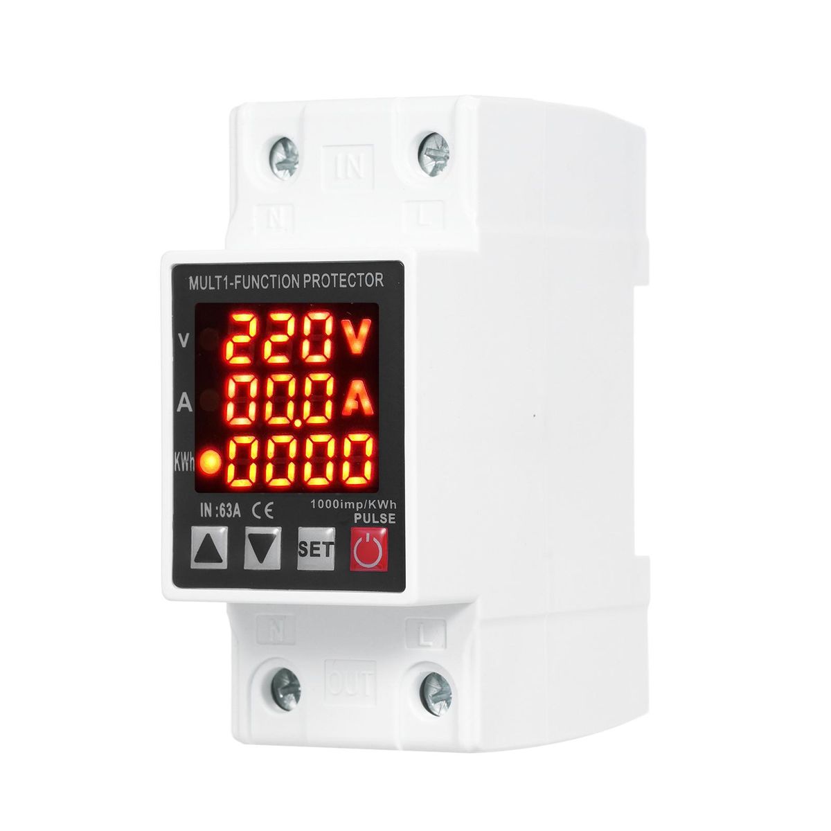 Guide Rail Type Three-Display Voltage and Current Protector Household Electricity Meter Intelligent Electric Meter AC Voltage Current Power Frequency Electric Energy Power Factor LED Color Screen