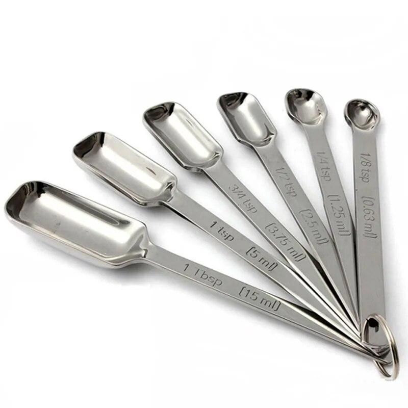 Narrow Stainless Steel Measuring Spoons for Thin Narrow Mouth Spice Jars (Set of 6) Measuring Spoons Baking and Cooking