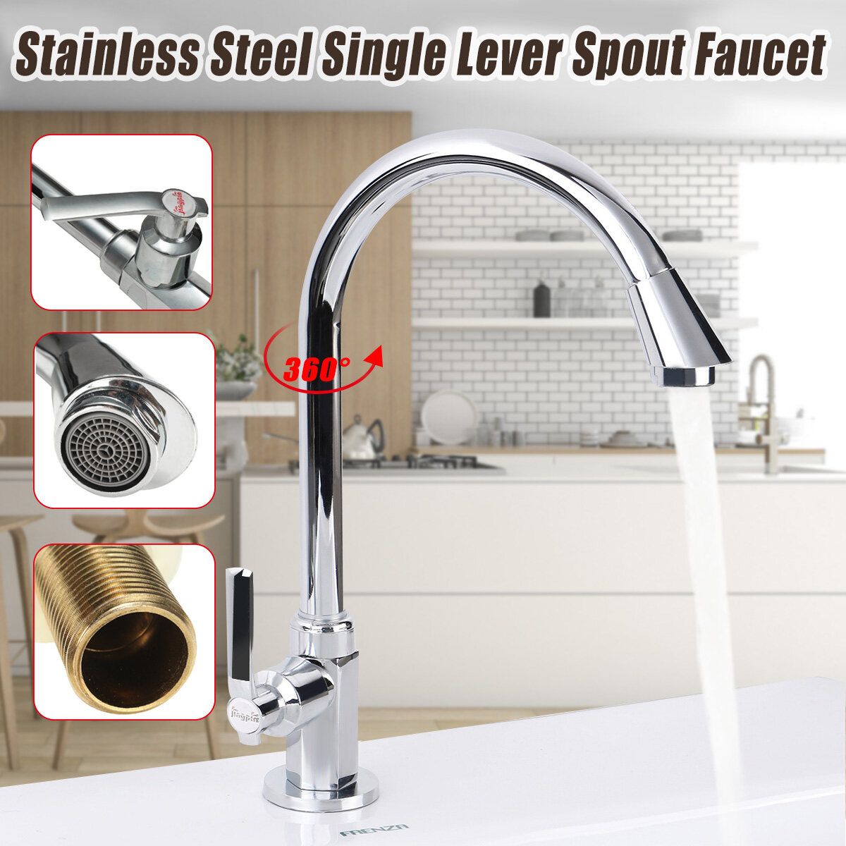 Bathroom Faucet 360&deg; Rotating Chrome Single Hole Water Tap Basin Kitchen Wash Basin Faucet Kitchen Faucet