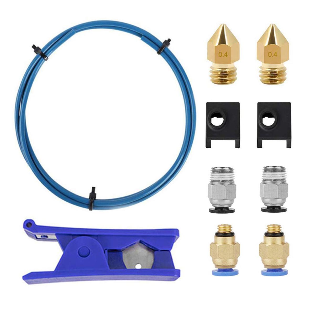 TWO TREES 3D Printer Kit PTFE Tubing Hose Pipe 40cm for 1.75mm Filament with PTFE Tube Cutter 2pcs PC4-M6 Pneumatic Fittings 2pcs PC4-M10 Pneumatic Fittings Hotend Socks Blue Compatible with Ender3/3S 3D Printer Creality Ender 3 V2/ Ender 3/ Ender 3 Pro/E