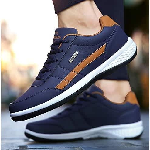Leather Mens Sports Running Lightweight Walking Sneakers