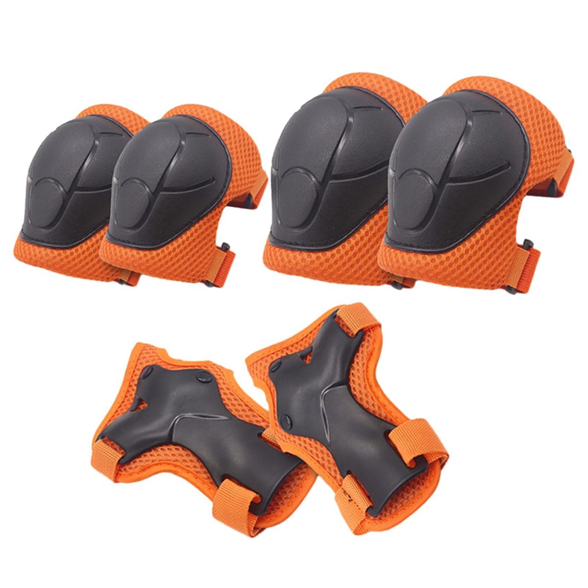 Kids Protective Gear Set Adjustable Knee Pads Elbow Guards for Sports Orange