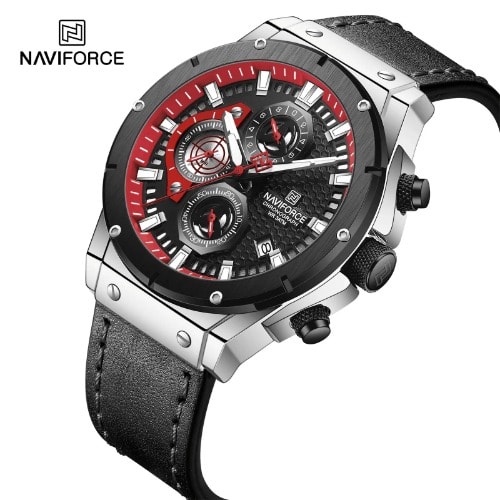 Black Leather Strap Chronograph Men's Wrist Watch