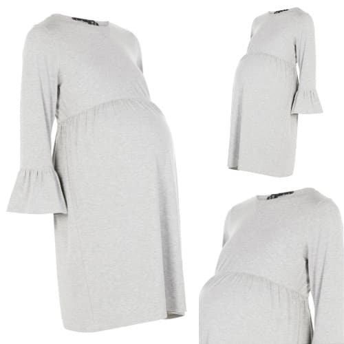 Ruffle Sleeve Grey Maternity Dress