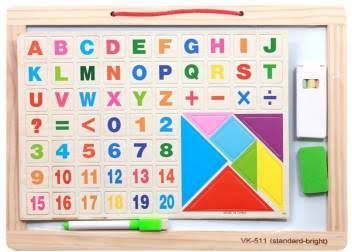 Wooden Educational 2 In 1 Double Sided Magnetic Drawing Board With Tanagram For Kids