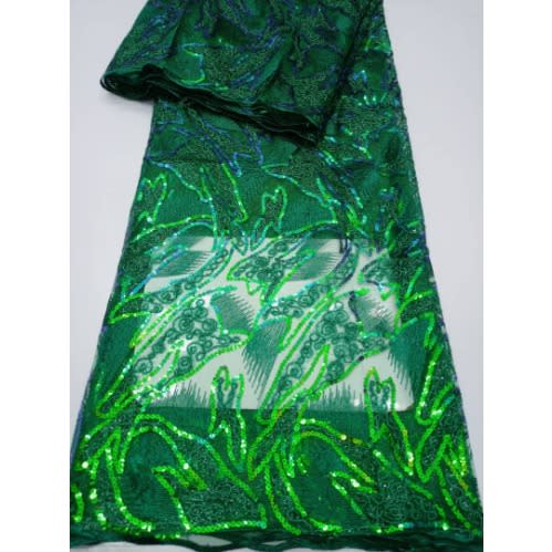 Green Sequence Lace Material - 5 Yards