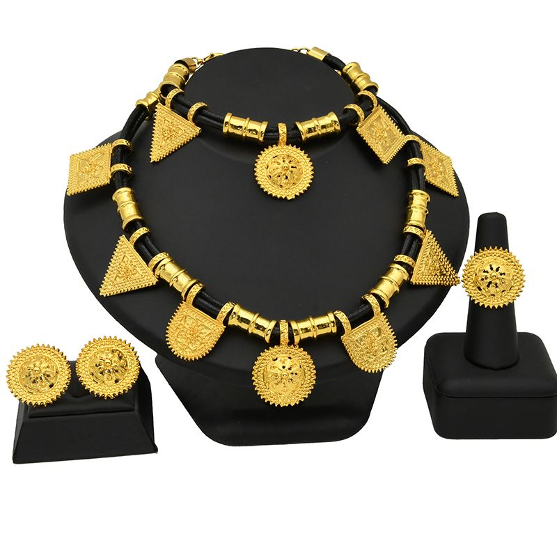 African Jewelry Sets Nigerian Luxury Party Gift Dubai Gold Necklace Bracelet