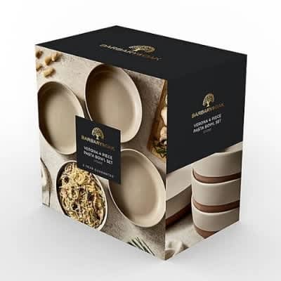 Barbary & Oak Verona Pasta Bowls/plates Set Of 4 Stone Ceramic