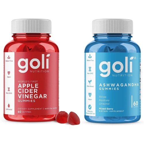 Goli Nutrition Ashwagandha Gummies Plus Apple Cider Vinegar Gummies -60 Capsules each