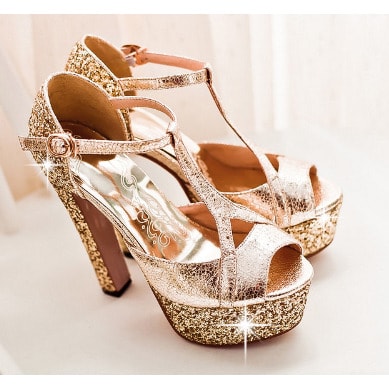 Platform Heels Sandals - GOLD