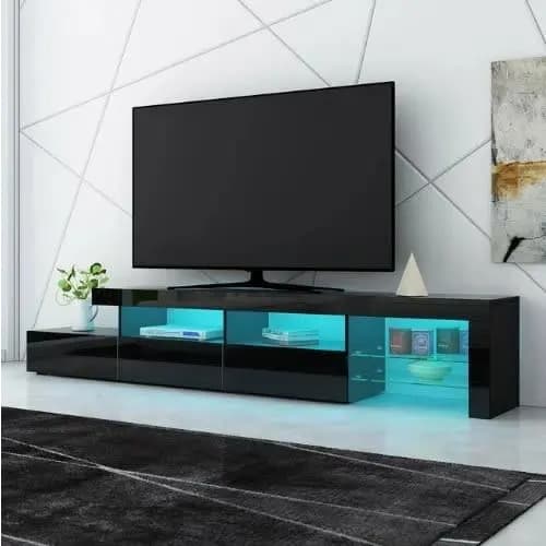 72" Tv Stand With Led Light - Black