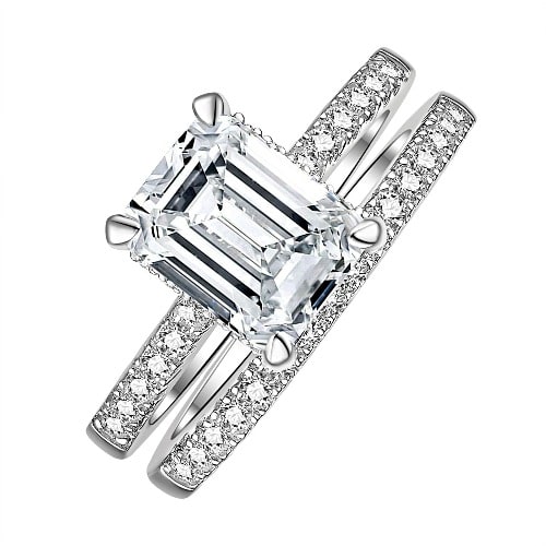 Emerald Cut Cubic Zirconia Wedding Ring - Silver