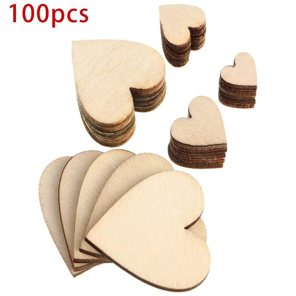 100 Pieces Unfinished Wooden Heart Slices Blank Wood