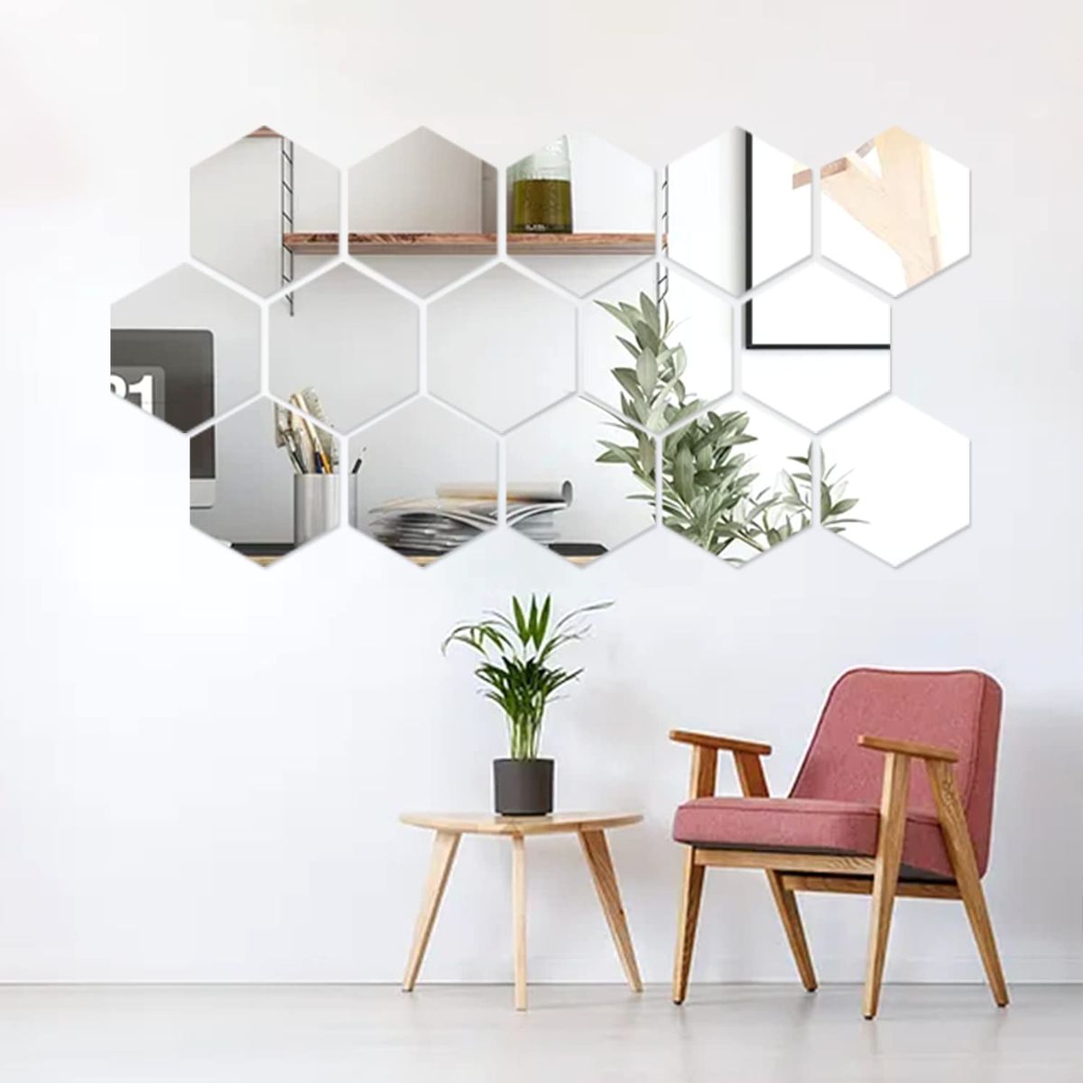 DIY 3D HEXAGON MIRROR WALL STICKER FOR LIVING ROOM (12PS)