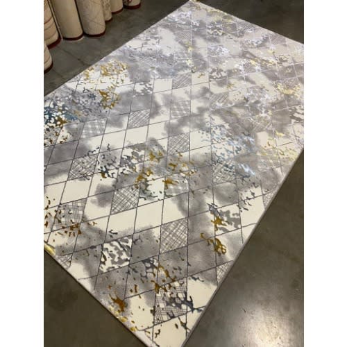 Royal Verona Rug - Grey Background With Blue/ Beige - 5x7ft