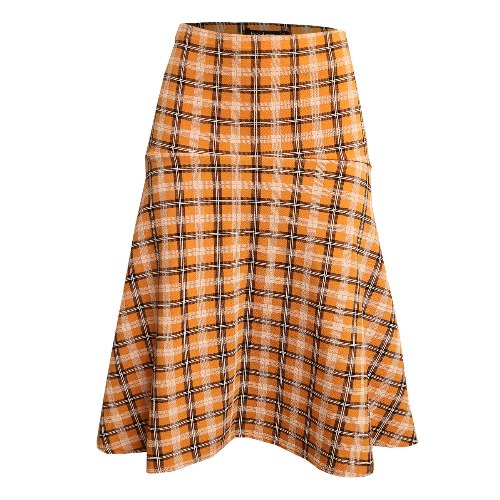Check Drop Hem Midi Skirt - Mustard Yellow