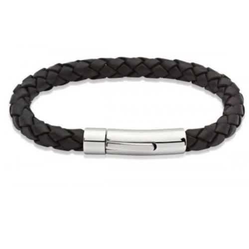Woven Men Leather Bracelet - Black