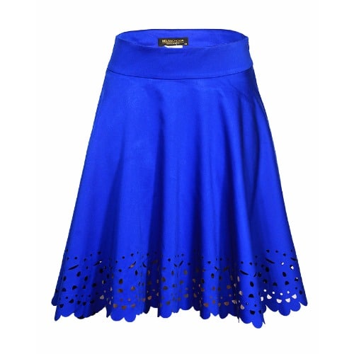 Women's High Waist A Line Pleated Full Skater Bubble Skirt- Blue