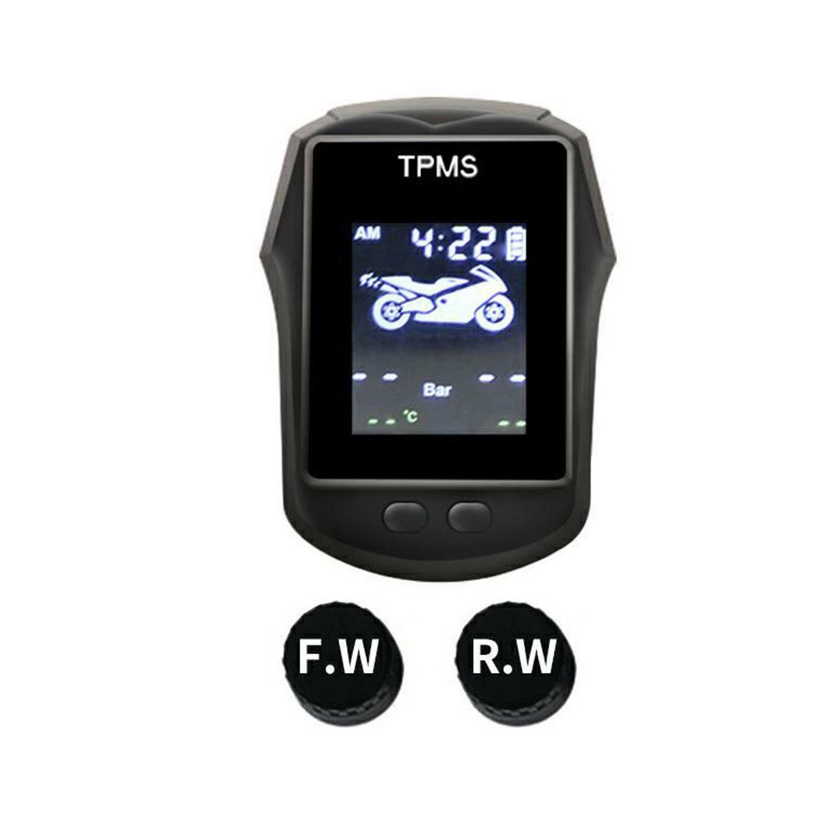 Motorcycle Exterior TPMS Wireless Tire Pressure Temperature Monitoring System USB Chargeable Large LCD Real Time Display High Accuracy