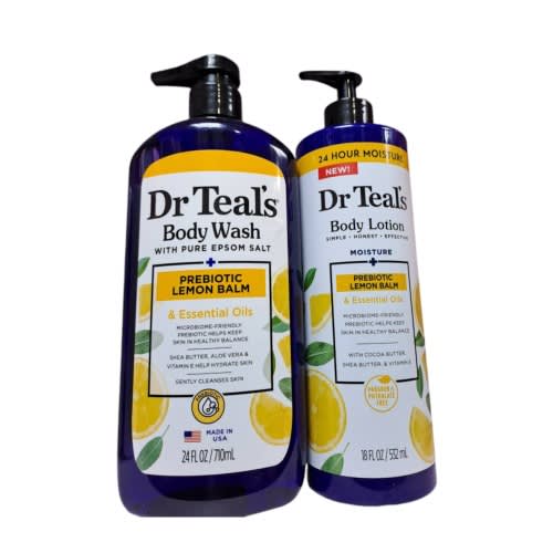 Dr Teal's Body Wash With Pure Epsom Salt + Prebiotic Lemon 710ml And Lotion 532ml Set