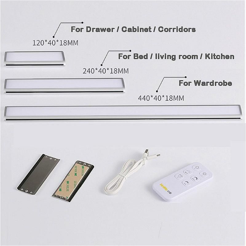 12cm 24cm 44cm LED Under Cabinet Light Remote controller Aluminum Closet Light Wireless dimming Night Light Kitchen lights