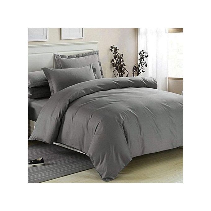 Quality Plain Duvet Bedsheet And Pillowcases(Grey)