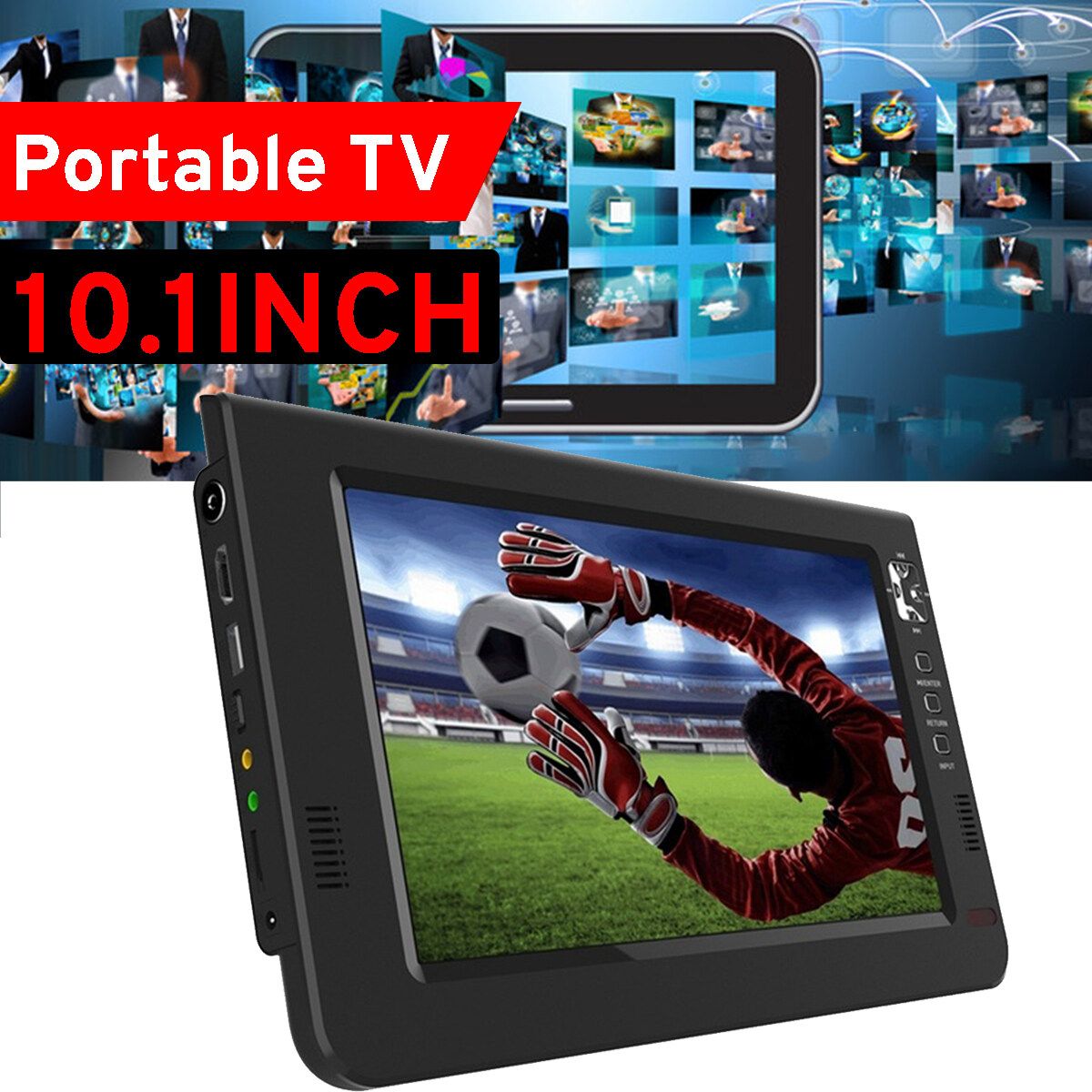 10'' Inch Portable Digital Analog TV 1080P Video USB/LED/AV/HDMI 16:9 Television