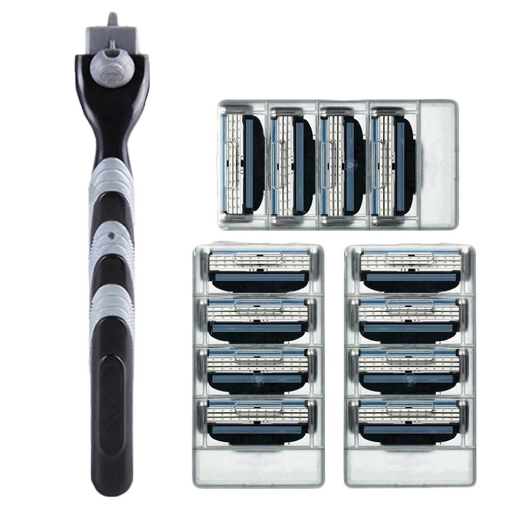 Portable Manual Beard  Hair Shaving Trimmer Handle+12Pc 3Layer