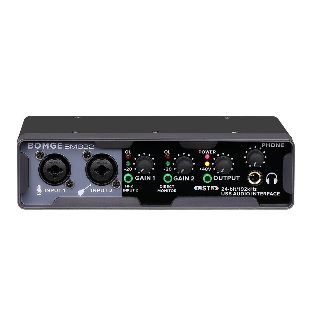 BOMGE USB Audio Interface(24 Bit/192 KHz) With XLR, Phantom Power , Direct Monitoring , Loopback For PC Recording, Streaming,Guitarist, Vocalist,and Podcasting