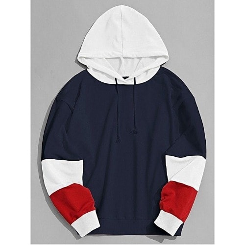 White And Red Patched Blue Hoodie
