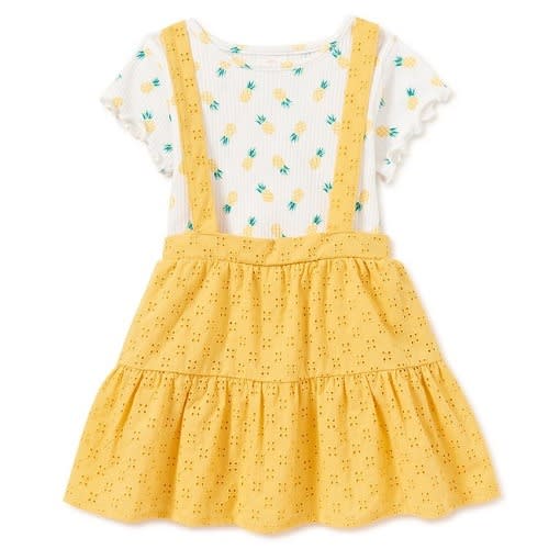 Baby Girls Dress Pinafore & Top Outfit Set - Eyelet Yellow