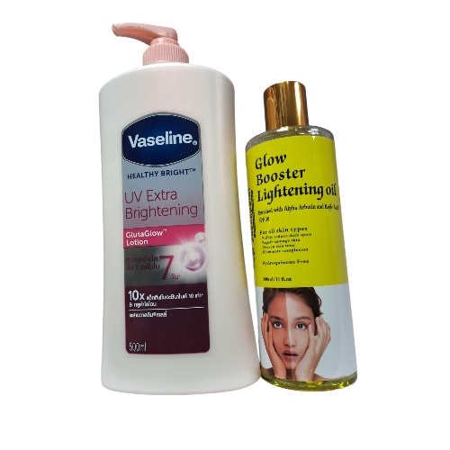Vaseline Uv Extra Brightening Lotion 500ml And Skeenpoint Glow Booster Lightening Oil 300ml