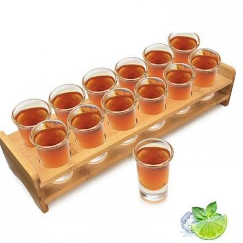 12 Solid Tequila Shot Glasses & Wooden Holder