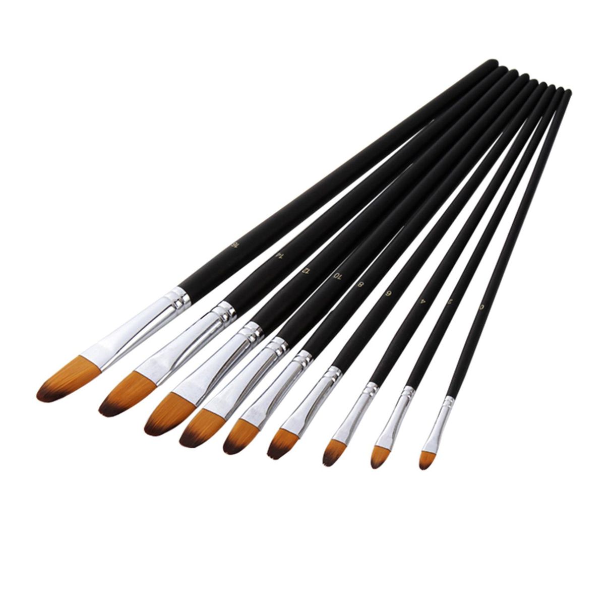 9pcs Professional Artist Paint Brushes Set Black Long Wooden Handle Nylon Hair Paintbrush for Acrylic Oil Watercolor Gouache Drawing Art Supplies, Filbert Tip