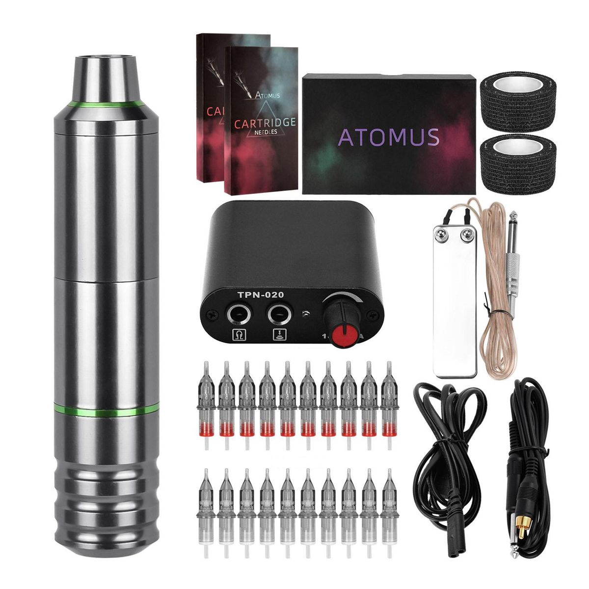 Atomus Tattoo Pen Cartridge Needles Set Pen Motor Tattoo Machine Aluminum Alloy Long Rotary Tattoo Pen