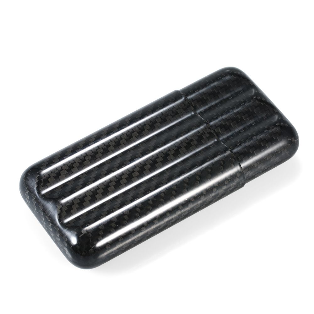 Black Carbon Fiber 3-Cigar Case Lightweight Cigar Storage