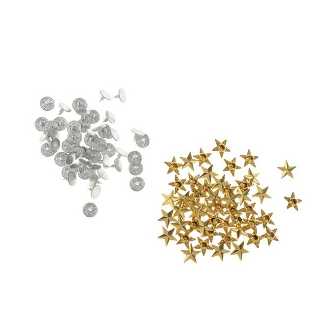 50 Punk Spike Studs Star Buttons Rivet Fasteners Sewing Leather Gold