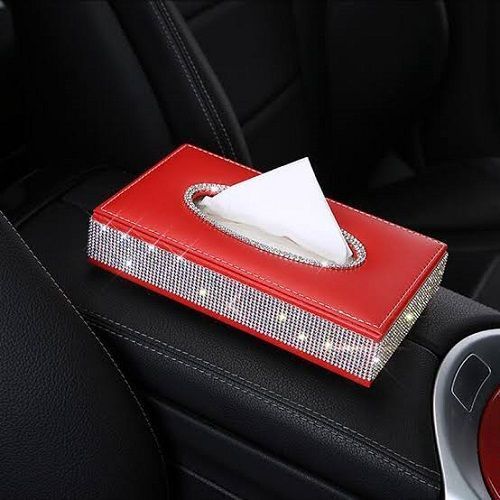 Diamond Encrusted Car Tissue Box Shinny Glitter With Tissue