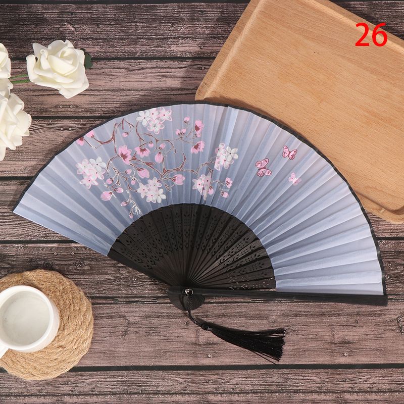Silk Fan Hand 1PC Dance Floral Fans Chinese Bamboo Retro Home Folding Painting Japanese Ornaments Decoration Party Held