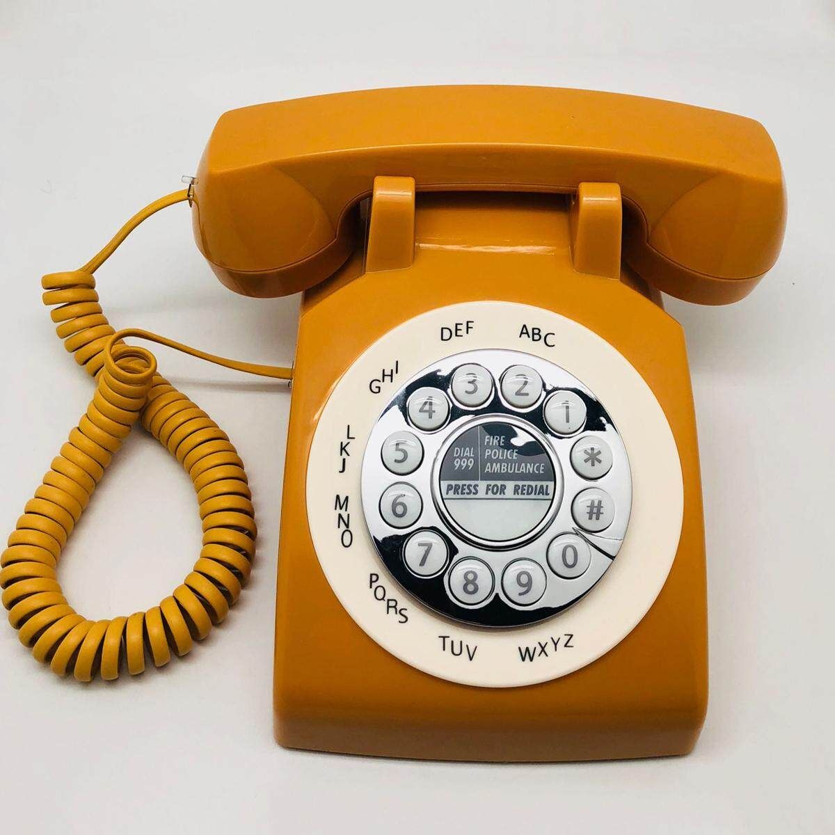 Orange Vintage Retro Antique Phone Wired Cored Landline Home Desk Decoration