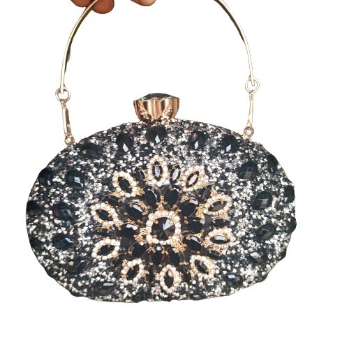 Ladies Rhinestone Clutch Purse Evening  Purse-black