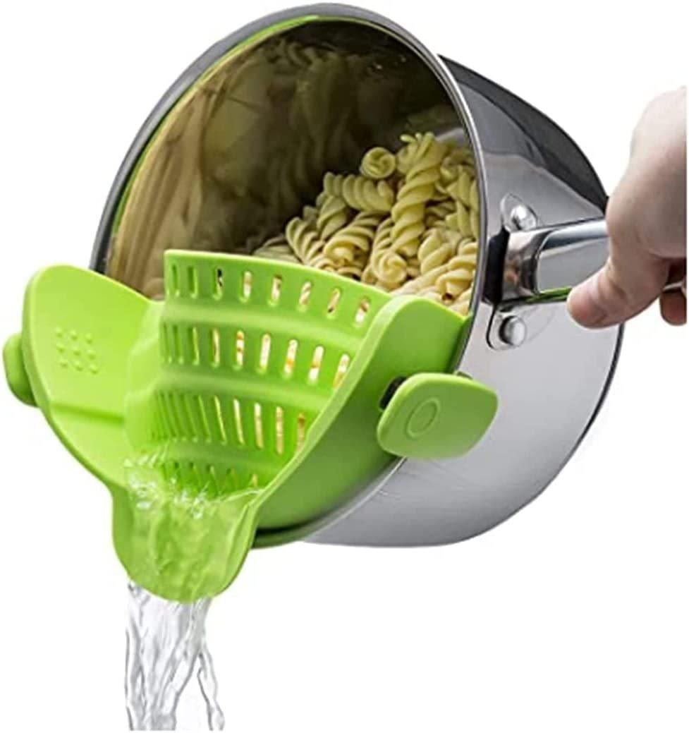 New wide-mouth silicone water filter pot side drain block household noodles vegetable pour vegetable filter anti-spill drainer green