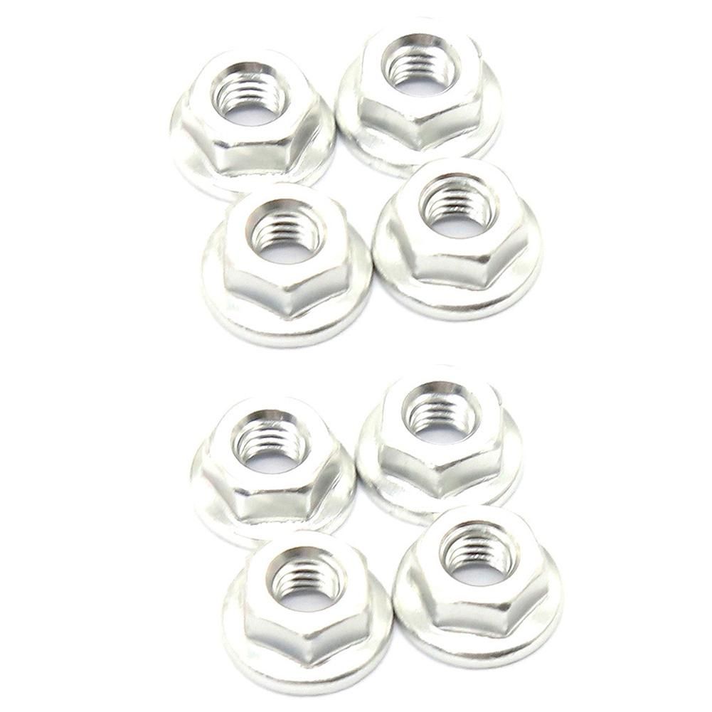 8Pcs CNC Metal Flange Lock Nut M4 1/10 1/8 1/14 RC Car Truck Crawler Drift TRX4 SCX10 SCANIA Universal Part,Silver