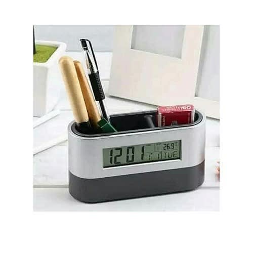 Oval Desk Stand - Organizer With Digital Clock