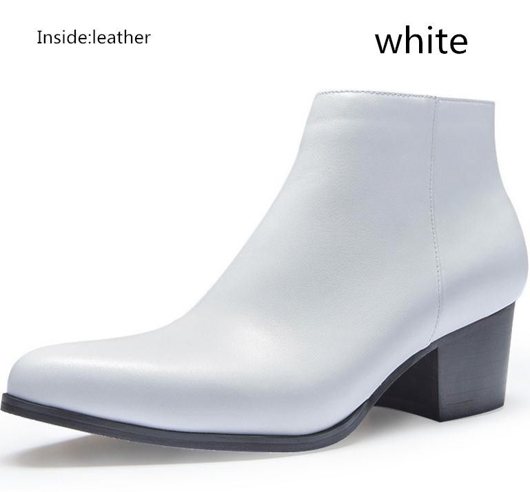 Autumn Winter Mens Genuine Leather Snow Boots 6cm High Heels Whie Black Brown Wedding Dress Shoes Men Business Work Ankle Boots-Inside Leather